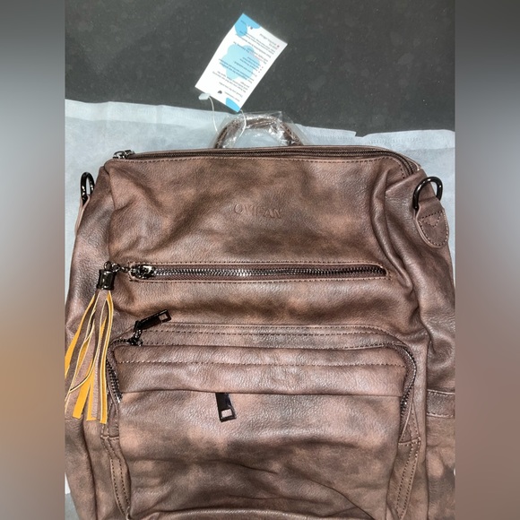 Leather Coffee Colored Backpack Purse NWT main image 6